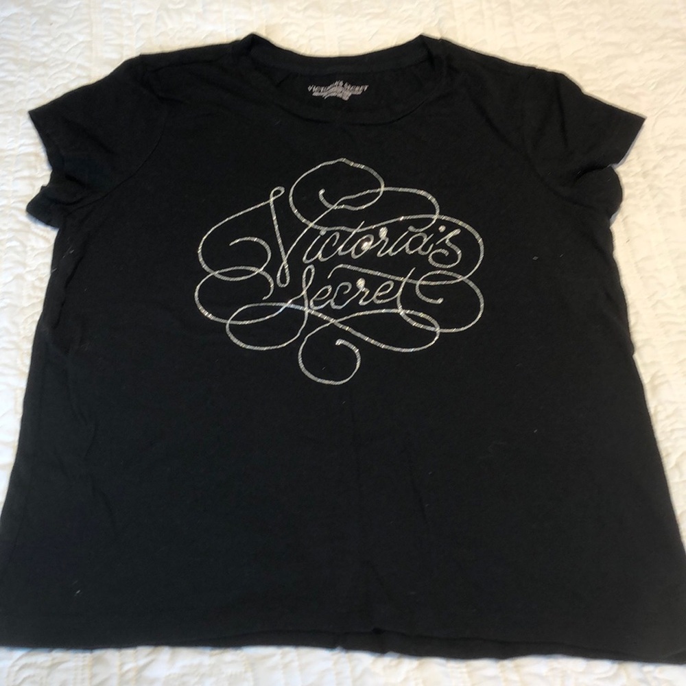 Victoria’s Secret black t-shirt with silver text